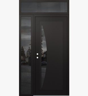 Diamond C13 50" x 96" black/black mirrored Glass Panel black RHI with Sidelite and Transom mirrored Glass