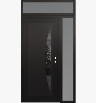 Diamond C13 50" x 96" black/black mirrored Glass Panel black LHI with Sidelite and Transom frosted Glass