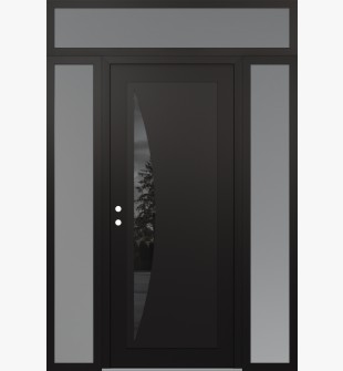 Diamond C13 60" x 96" black/black mirrored Glass Panel black RHI with 2 Sidelites and Transom frosted Glass