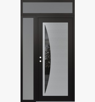 Diamond C13 50" x 96" black/black mirrored Glass Panel stainless steel RHI with Sidelite and Transom frosted Glass
