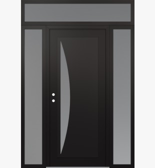 Diamond C13 68" x 96" black/white frosted Glass Panel black RHI with 2 Sidelites and Transom frosted Glass