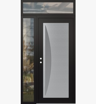 Diamond C13 48" x 96" black/white frosted Glass Panel stainless steel RHI with Sidelite and Transom clear Glass
