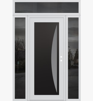 Diamond C13 68" x 96" white/white frosted Glass Panel black LHI with 2 Sidelites and Transom mirrored Glass