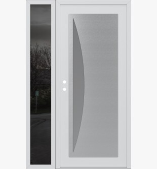 Diamond C13 48" x 80" white/white frosted Glass Panel stainless steel RHI with Sidelite mirrored Glass