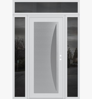 Diamond C13 64" x 96" white/white frosted Glass Panel stainless steel LHI with 2 Sidelites and Transom mirrored Glass