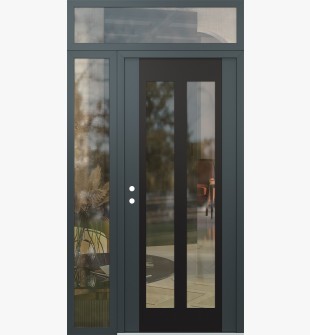Diamond C14 48" x 96" anthracite/anthracite clear Glass Panel black RHI with Sidelite and Transom clear Glass