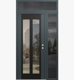 Diamond C14 52" x 96" anthracite/anthracite clear Glass Panel black LHI with Sidelite and Transom mirrored Glass