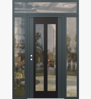 Diamond C14 64" x 96" anthracite/anthracite clear Glass Panel black RHI with 2 Sidelites and Transom clear Glass
