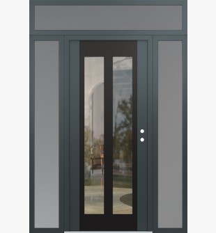 Diamond C14 68" x 96" anthracite/anthracite clear Glass Panel black LHI with 2 Sidelites and Transom frosted Glass
