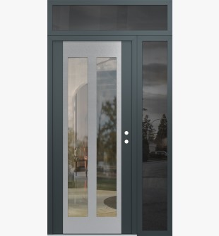 Diamond C14 48" x 96" anthracite/anthracite clear Glass Panel stainless steel LHI with Sidelite and Transom mirrored Glass