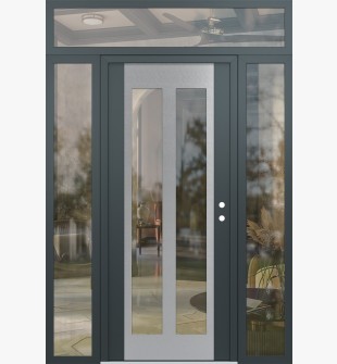 Diamond C14 60" x 96" anthracite/anthracite clear Glass Panel stainless steel LHI with 2 Sidelites and Transom clear Glass