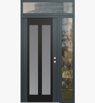 Diamond C14 50" x 96" anthracite/anthracite frosted Glass Panel black LHI with Sidelite and Transom clear Glass