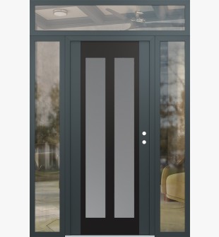 Diamond C14 64" x 96" anthracite/anthracite frosted Glass Panel black LHI with 2 Sidelites and Transom clear Glass