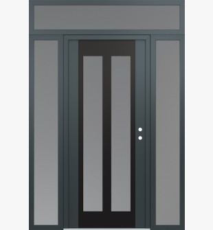 Diamond C14 64" x 96" anthracite/anthracite frosted Glass Panel black LHI with 2 Sidelites and Transom frosted Glass