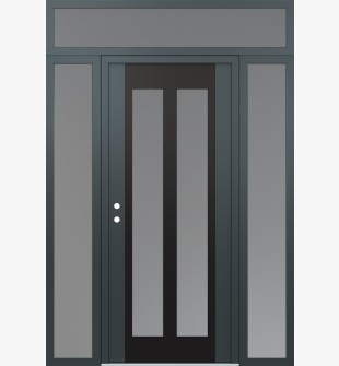 Diamond C14 68" x 96" anthracite/anthracite frosted Glass Panel black RHI with 2 Sidelites and Transom frosted Glass