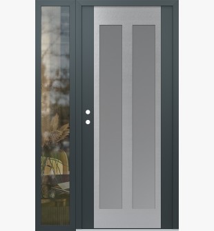 Diamond C14 50" x 80" anthracite/anthracite frosted Glass Panel stainless steel RHI with Sidelite clear Glass
