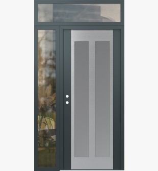 Diamond C14 52" x 96" anthracite/anthracite frosted Glass Panel stainless steel RHI with Sidelite and Transom clear Glass