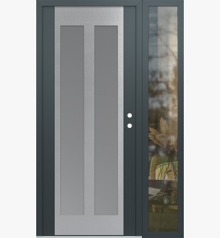 Diamond C14 48" x 80" anthracite/anthracite frosted Glass Panel stainless steel LHI with Sidelite clear Glass