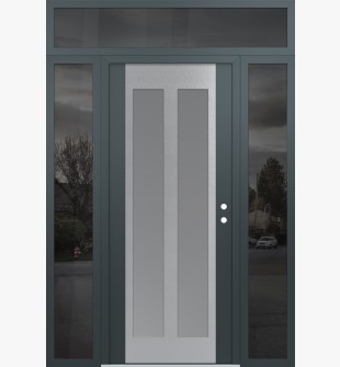 Diamond C14 68" x 96" anthracite/anthracite frosted Glass Panel stainless steel LHI with 2 Sidelites and Transom mirrored Glass