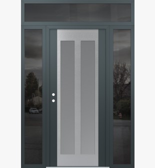 Diamond C14 60" x 96" anthracite/anthracite frosted Glass Panel stainless steel RHI with 2 Sidelites and Transom mirrored Glass