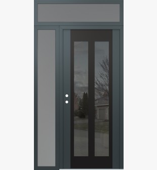 Diamond C14 50" x 96" anthracite/anthracite mirrored Glass Panel black RHI with Sidelite and Transom frosted Glass