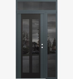 Diamond C14 50" x 96" anthracite/anthracite mirrored Glass Panel black LHI with Sidelite and Transom mirrored Glass