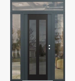 Diamond C14 60" x 96" anthracite/anthracite mirrored Glass Panel black LHI with 2 Sidelites and Transom clear Glass