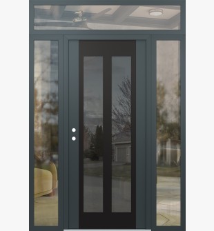 Diamond C14 60" x 96" anthracite/anthracite mirrored Glass Panel black RHI with 2 Sidelites and Transom clear Glass
