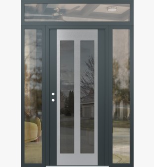 Diamond C14 68" x 96" anthracite/anthracite mirrored Glass Panel stainless steel RHI with 2 Sidelites and Transom clear Glass