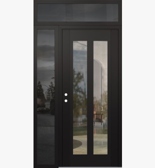 Diamond C14 52" x 96" black/black clear Glass Panel black RHI with Sidelite and Transom mirrored Glass