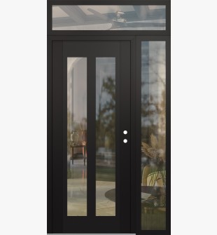 Diamond C14 50" x 96" black/black clear Glass Panel black LHI with Sidelite and Transom clear Glass