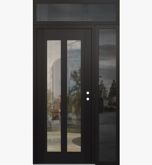 Diamond C14 48" x 96" black/black clear Glass Panel black LHI with Sidelite and Transom mirrored Glass