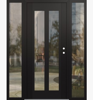 Diamond C14 64" x 80" black/black clear Glass Panel black LHI with 2 Sidelites clear Glass