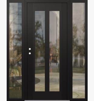 Diamond C14 60" x 80" black/black clear Glass Panel black RHI with 2 Sidelites clear Glass