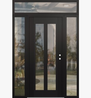 Diamond C14 64" x 96" black/black clear Glass Panel black LHI with 2 Sidelites and Transom clear Glass