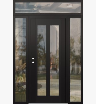 Diamond C14 60" x 96" black/black clear Glass Panel black RHI with 2 Sidelites and Transom clear Glass