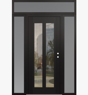 Diamond C14 60" x 96" black/black clear Glass Panel black LHI with 2 Sidelites and Transom frosted Glass