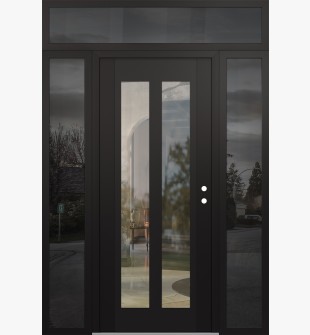 Diamond C14 60" x 96" black/black clear Glass Panel black LHI with 2 Sidelites and Transom mirrored Glass