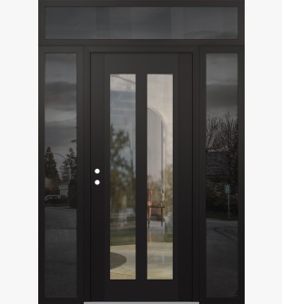 Diamond C14 64" x 96" black/black clear Glass Panel black RHI with 2 Sidelites and Transom mirrored Glass