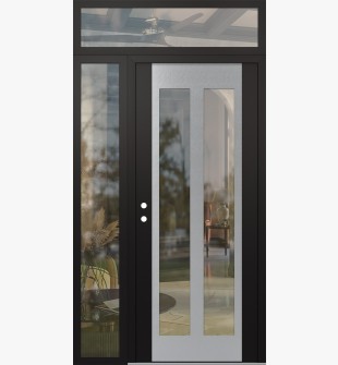Diamond C14 50" x 96" black/black clear Glass Panel stainless steel RHI with Sidelite and Transom clear Glass