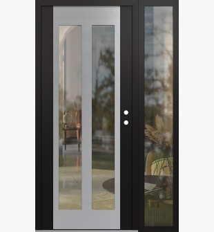 Diamond C14 52" x 80" black/black clear Glass Panel stainless steel LHI with Sidelite clear Glass