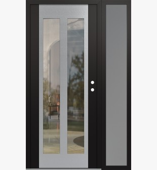 Diamond C14 48" x 80" black/black clear Glass Panel stainless steel LHI with Sidelite frosted Glass