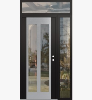 Diamond C14 48" x 96" black/black clear Glass Panel stainless steel LHI with Sidelite and Transom clear Glass