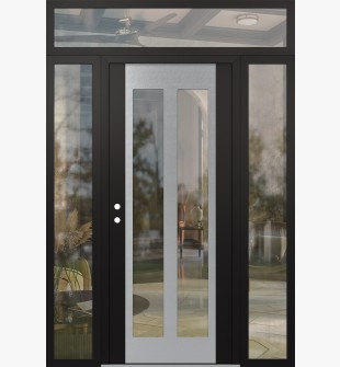 Diamond C14 60" x 96" black/black clear Glass Panel stainless steel RHI with 2 Sidelites and Transom clear Glass