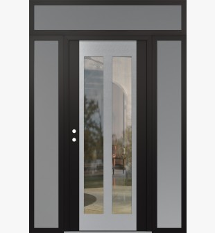 Diamond C14 68" x 96" black/black clear Glass Panel stainless steel RHI with 2 Sidelites and Transom frosted Glass