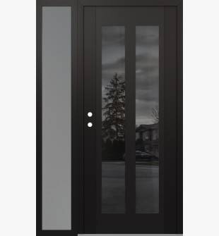 Diamond C14 48" x 80" black/black mirrored Glass Panel black RHI with Sidelite frosted Glass
