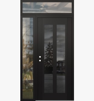 Diamond C14 48" x 96" black/black mirrored Glass Panel black RHI with Sidelite and Transom clear Glass