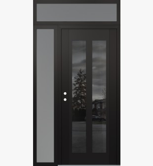 Diamond C14 50" x 96" black/black mirrored Glass Panel black RHI with Sidelite and Transom frosted Glass