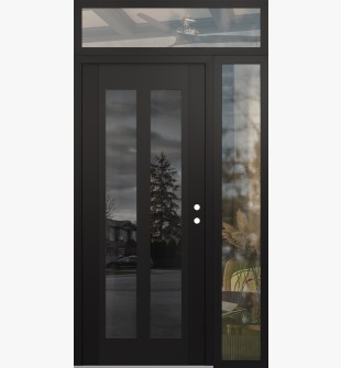 Diamond C14 48" x 96" black/black mirrored Glass Panel black LHI with Sidelite and Transom clear Glass