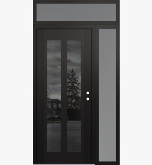 Diamond C14 50" x 96" black/black mirrored Glass Panel black LHI with Sidelite and Transom frosted Glass